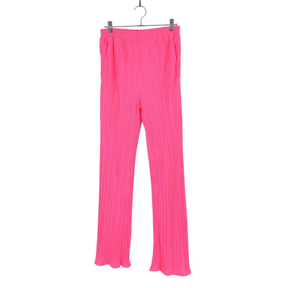 Dressed in Lala Plisse Pull On Pants Electric Pink Pleated Wide Leg Women's M